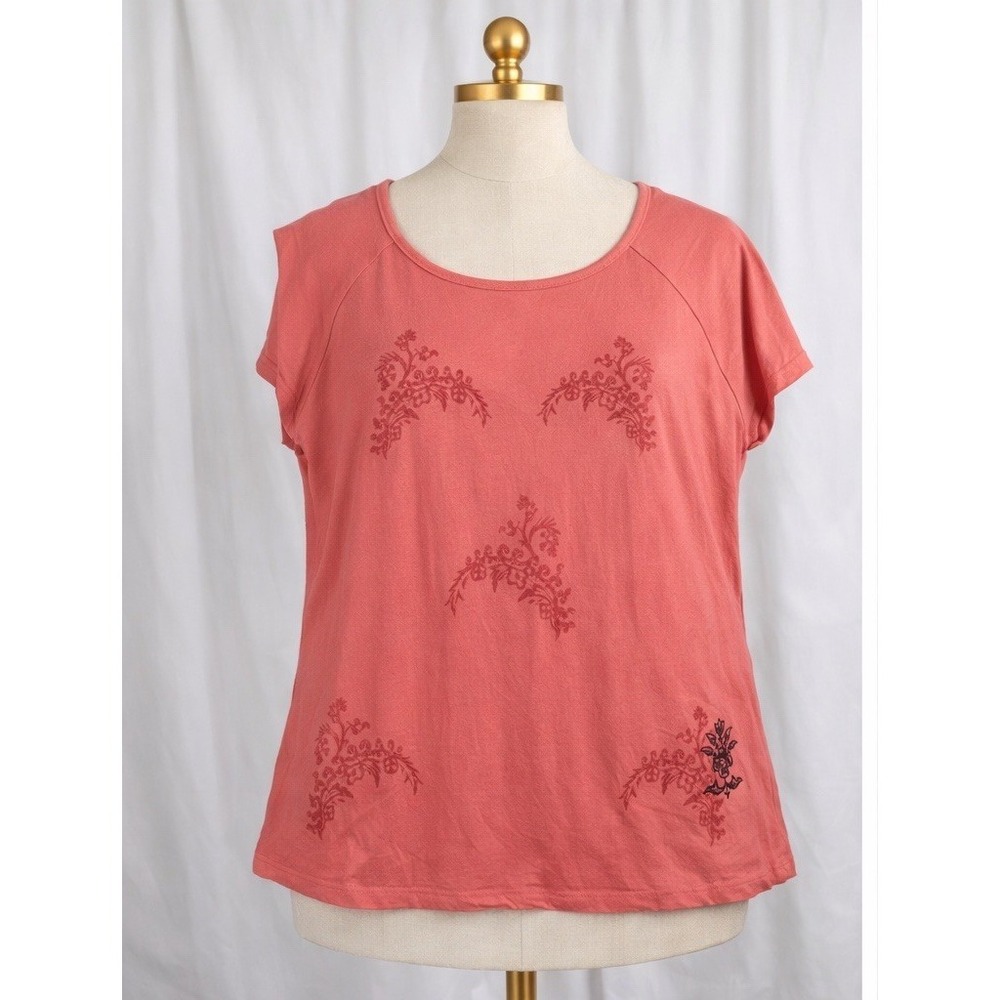 Eddie Bauer Organic Cotton Knit Tee Size XXL Coral Cap Sleeve Outdoor Breathable